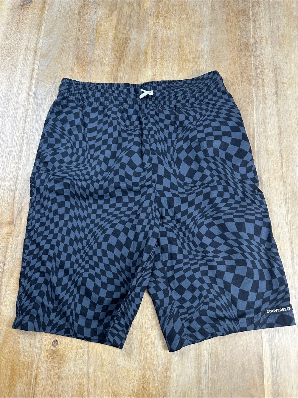 Converse Boys Black and Gray Optical Check Drawstring Shorts